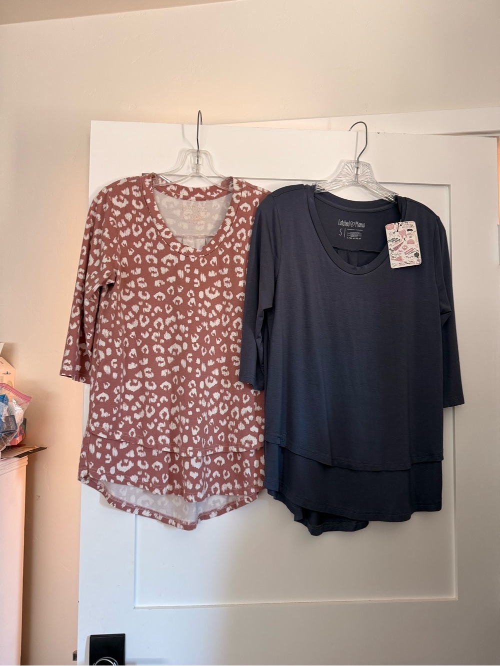 Latched Mama Mauve Leopard & Stormy Blue 3/4 S Layered Hem Tops